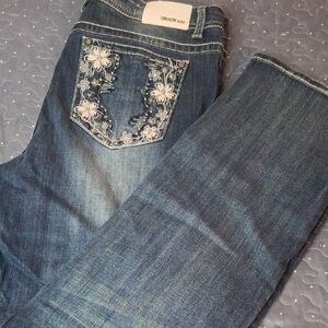 Grace Dark Blue Women's P-Straight Jeans with Floral Embroidery size 19